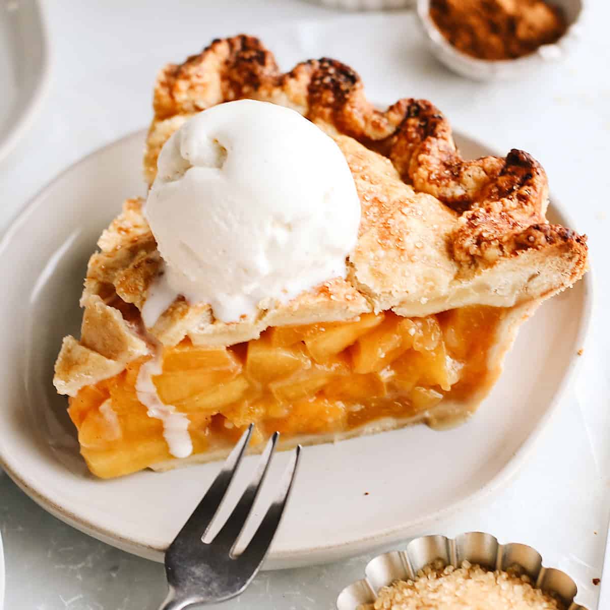 front view of a piece of pie with a double crust Butter Pie Crust