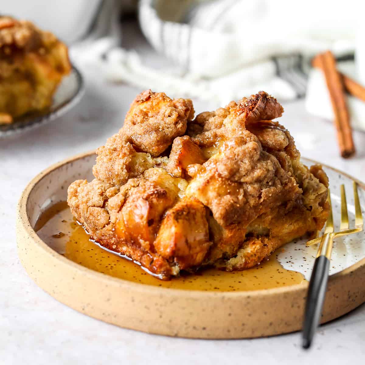 front view of a piece of Overnight French Toast Casserole