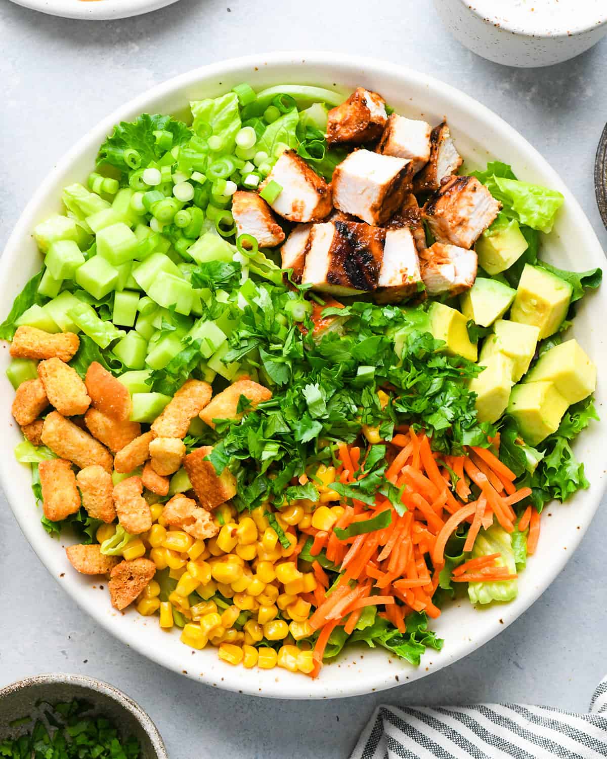 BBQ Chicken Salad Recipe being assembled in a large bowl