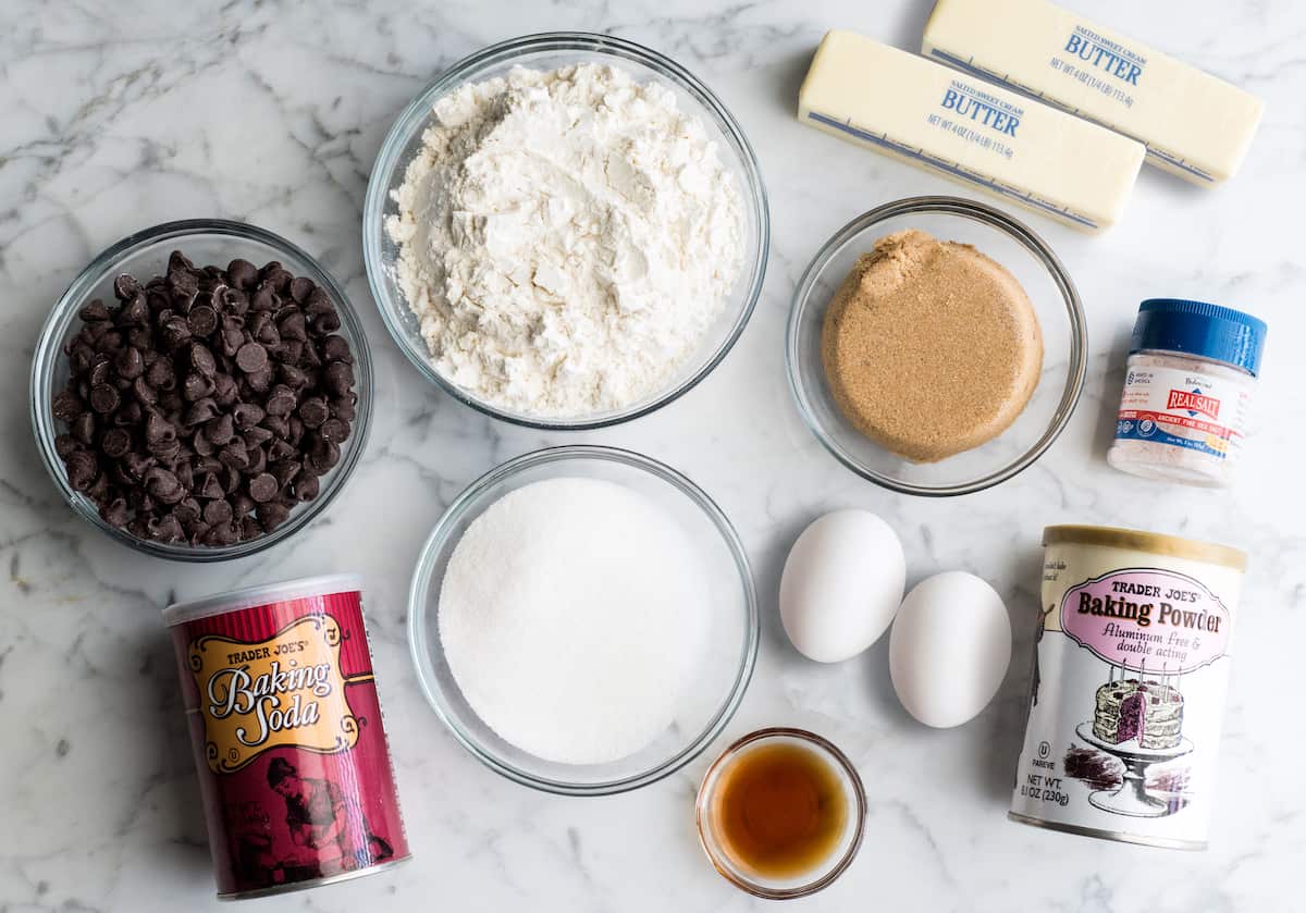 overhead photo of the ingredients in thsi Best Chocolate Chip Cookies Recipe