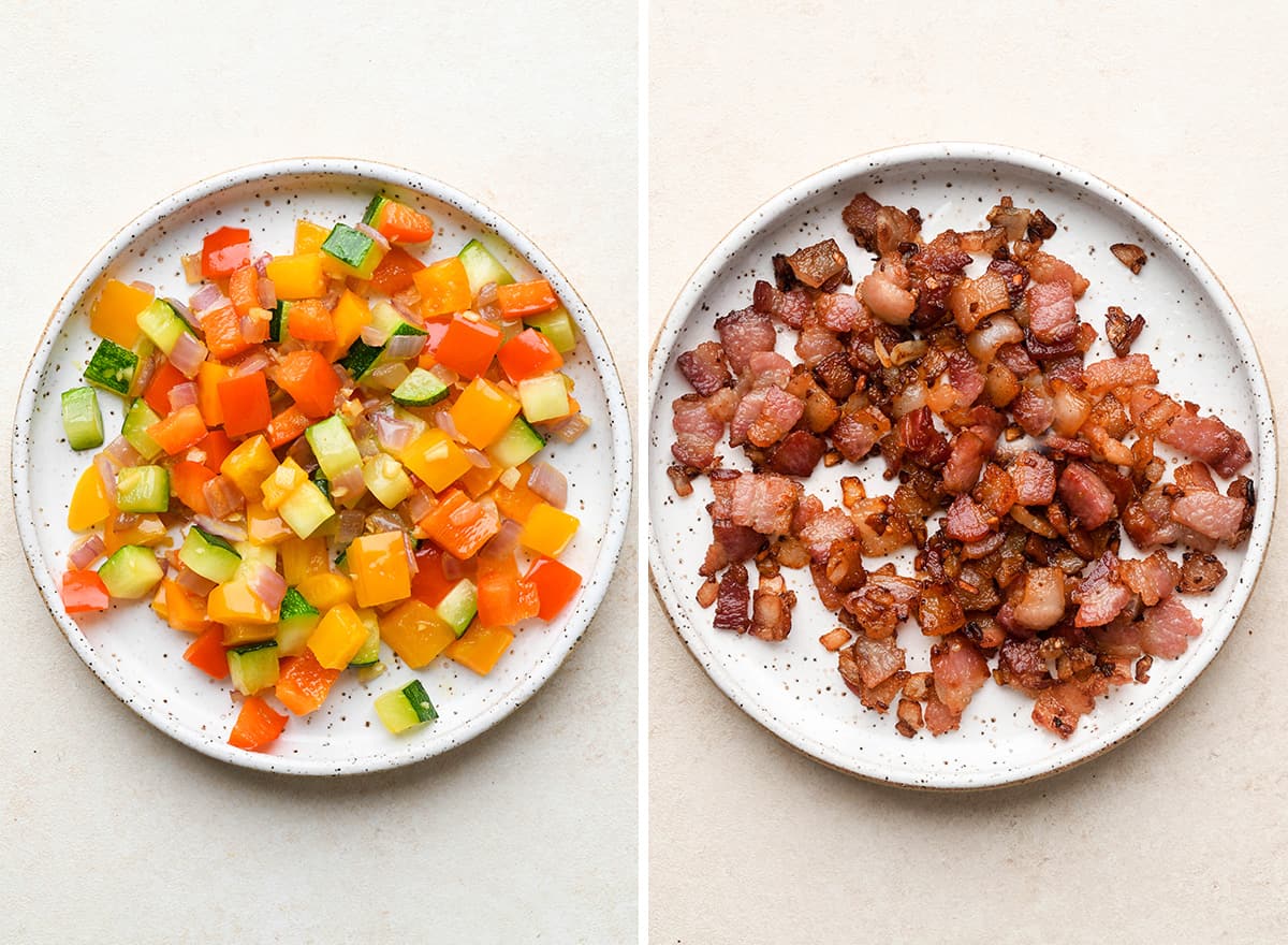 two photos showing different omelet fillings.