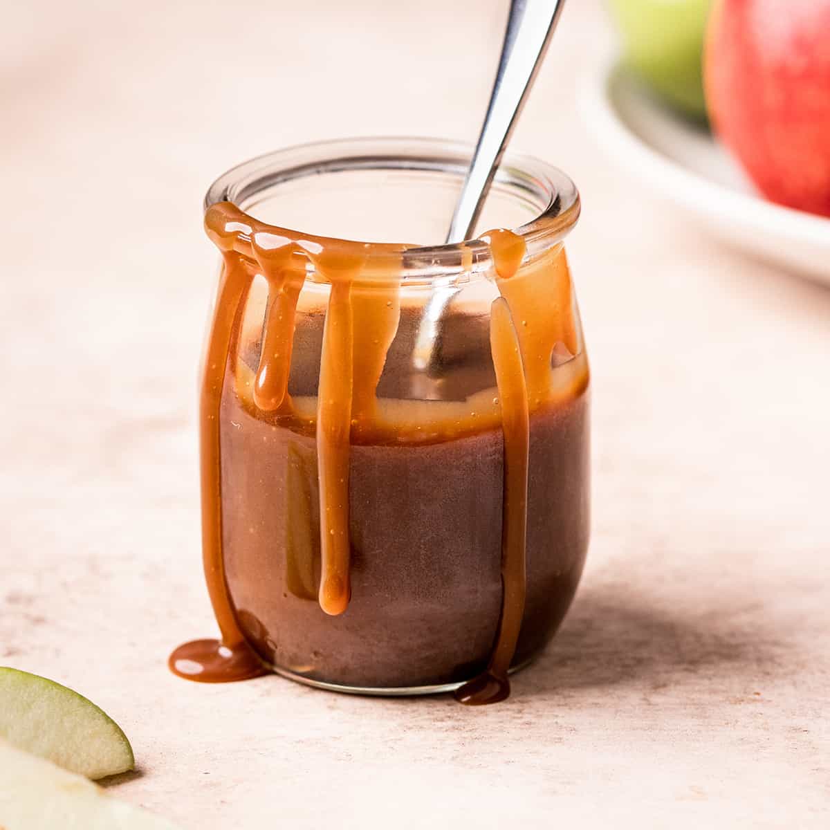 a glass jar of Caramel Apple Dip