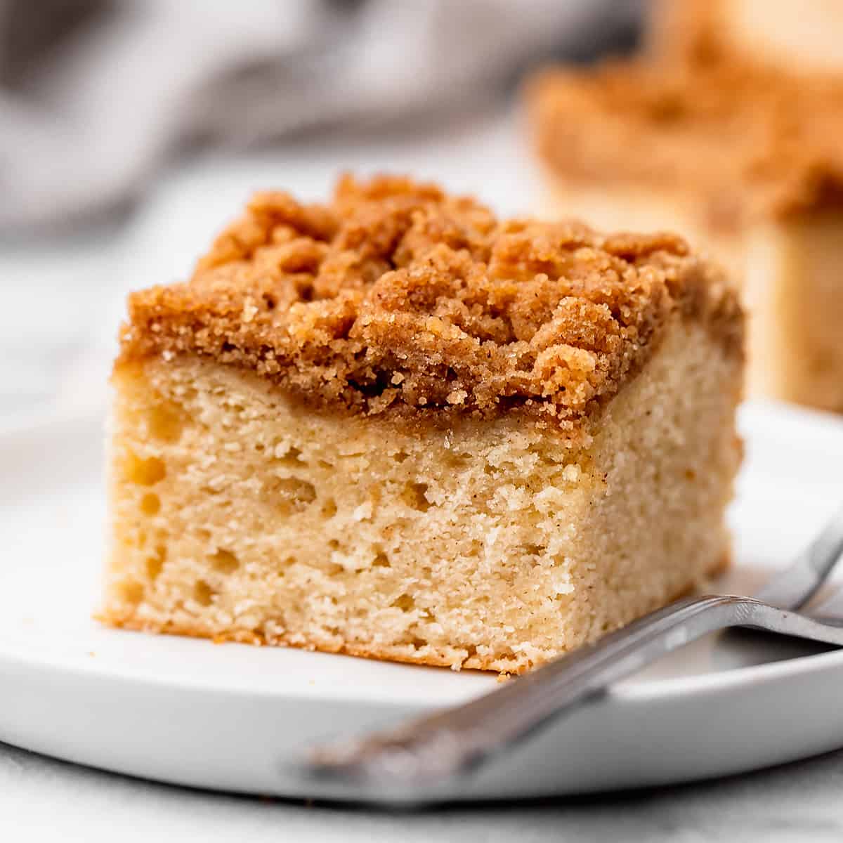 a piece of Cinnamon Coffee Cake on a plate