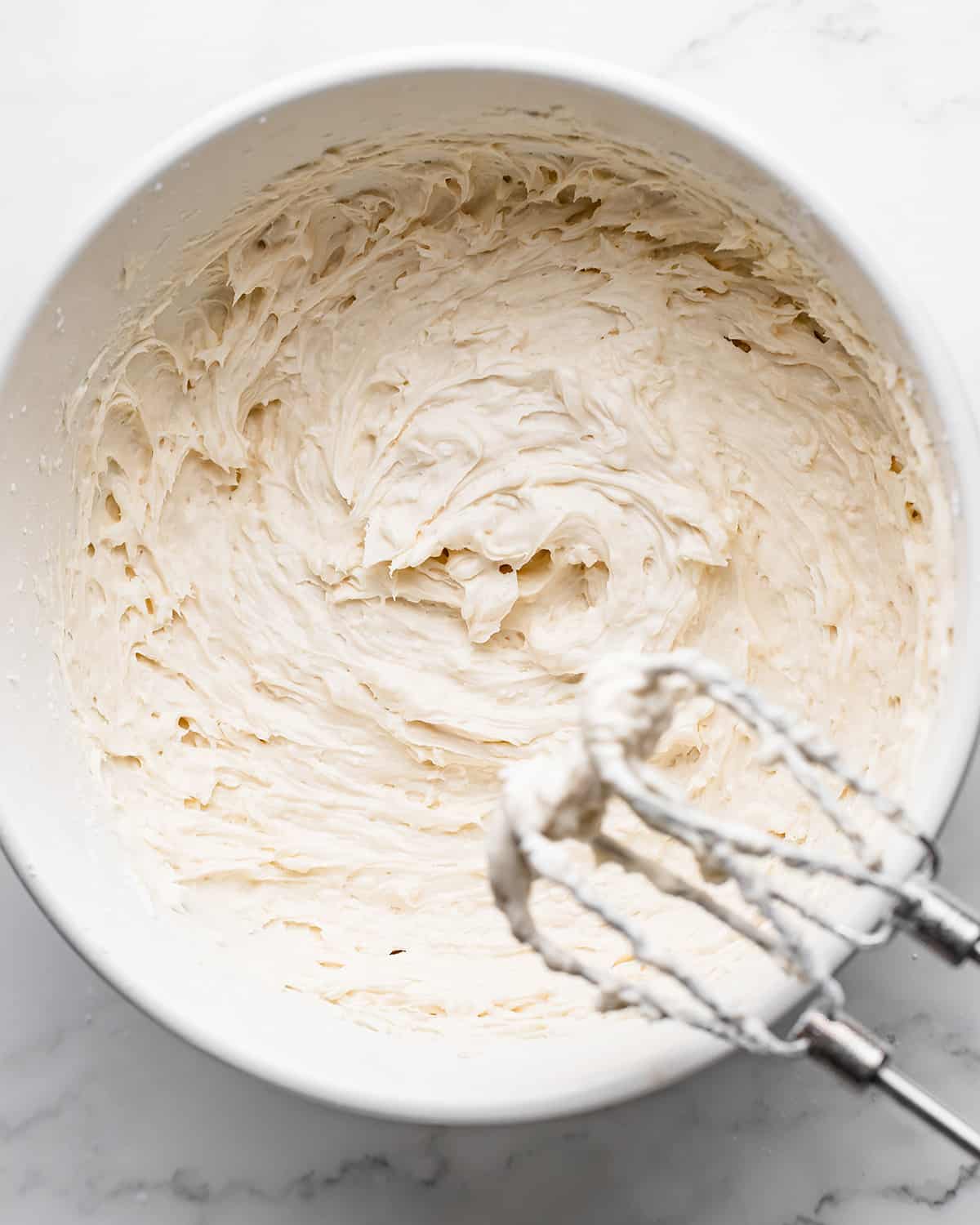 Coconut Frosting in a bowl after being beaten