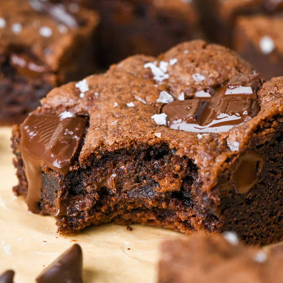 one Double Chocolate Cookie Bar with a bite taken out of it