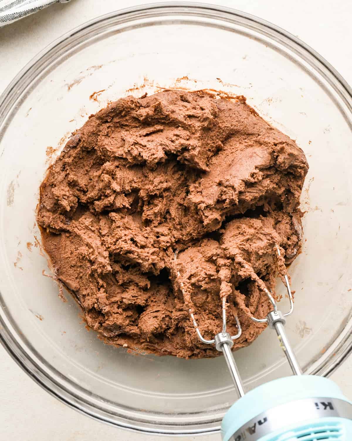 how to make chocolate cookie bars - dough after beating wet and dry ingredients together