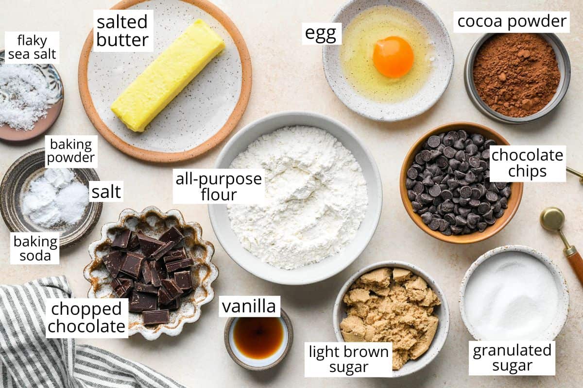 overhead photo of the ingredients in this Double Chocolate Cookie Bars recipe