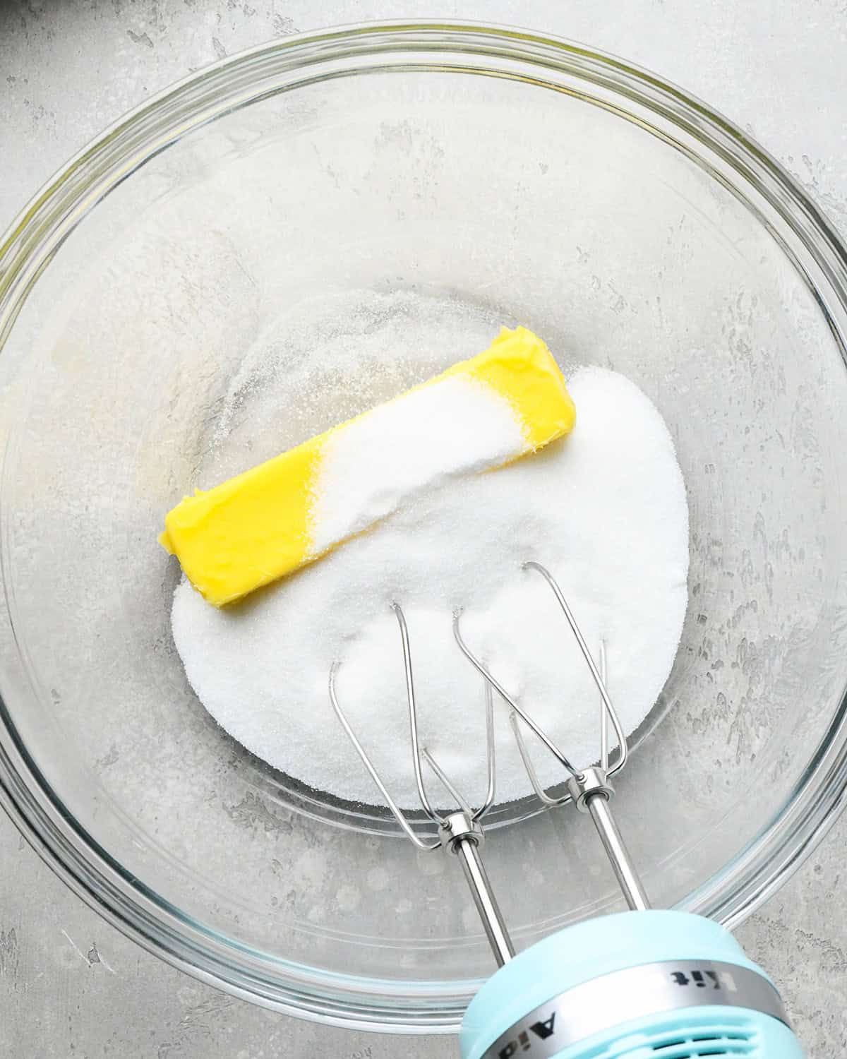 How to Make Easy Sugar Cookies - butter and sugar in a bowl before beating