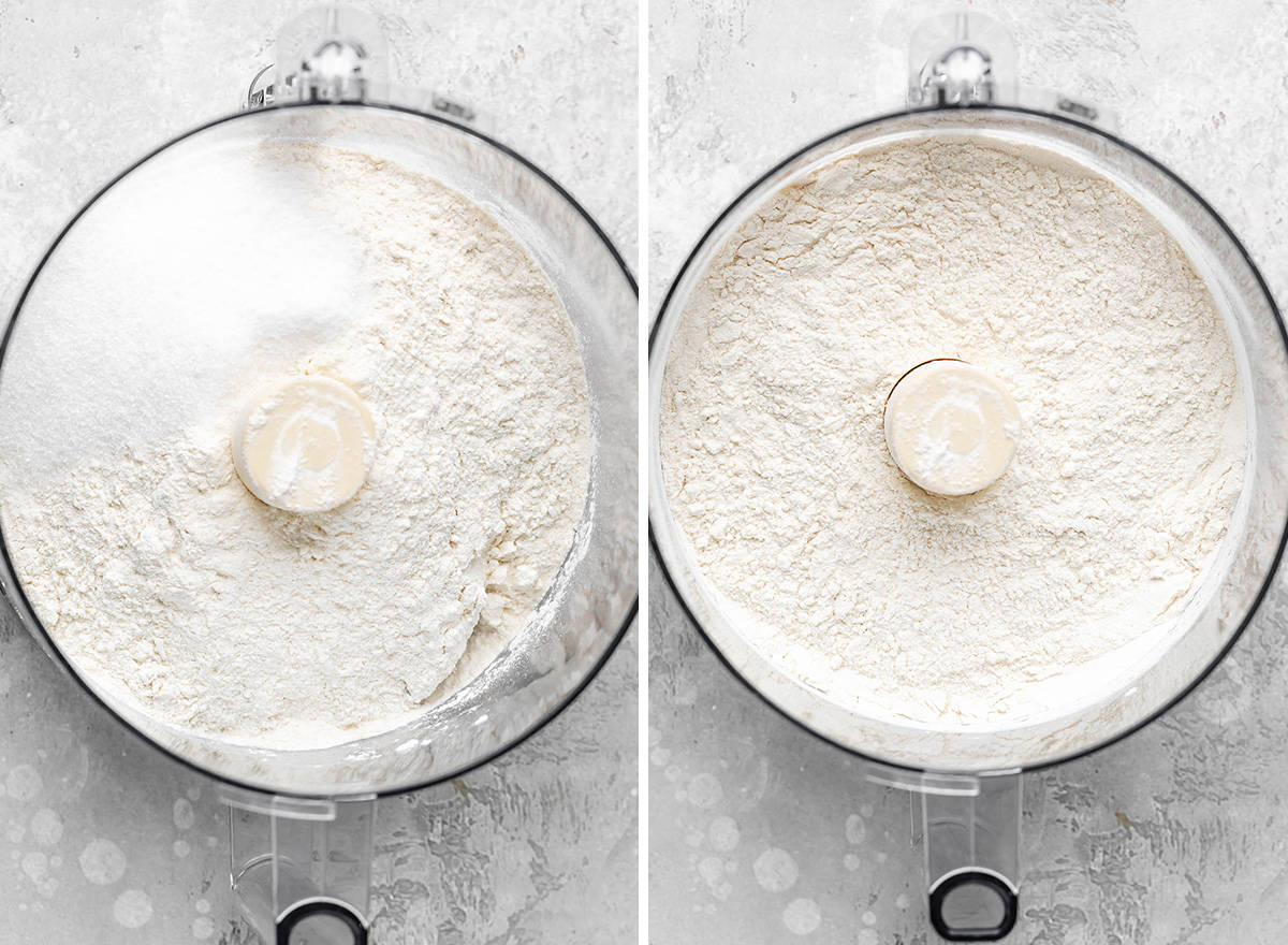 two photos showing How to Make Apple Pie crust in a food processor