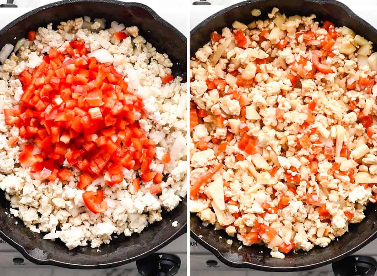 How to Make Asian Chicken Lettuce Wraps adding red peppers and cooking