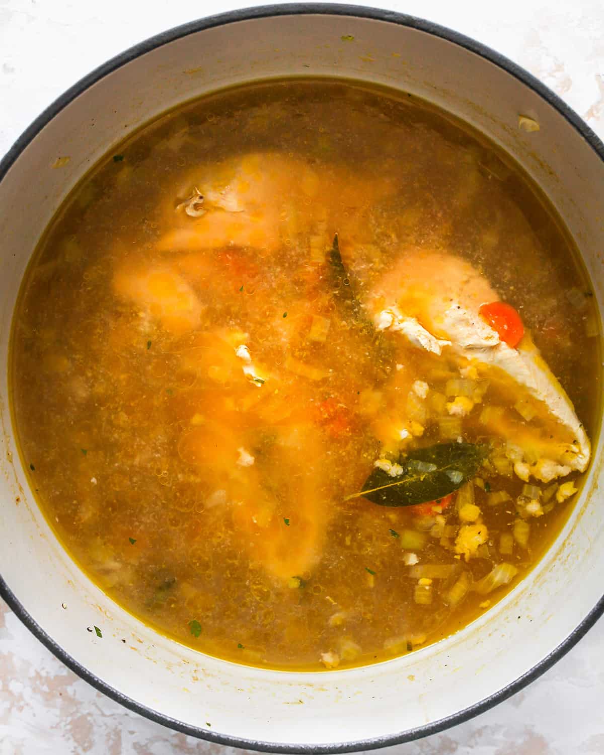 How to Make Chicken Noodle Soup - mixture after chicken is cooked before it's shred