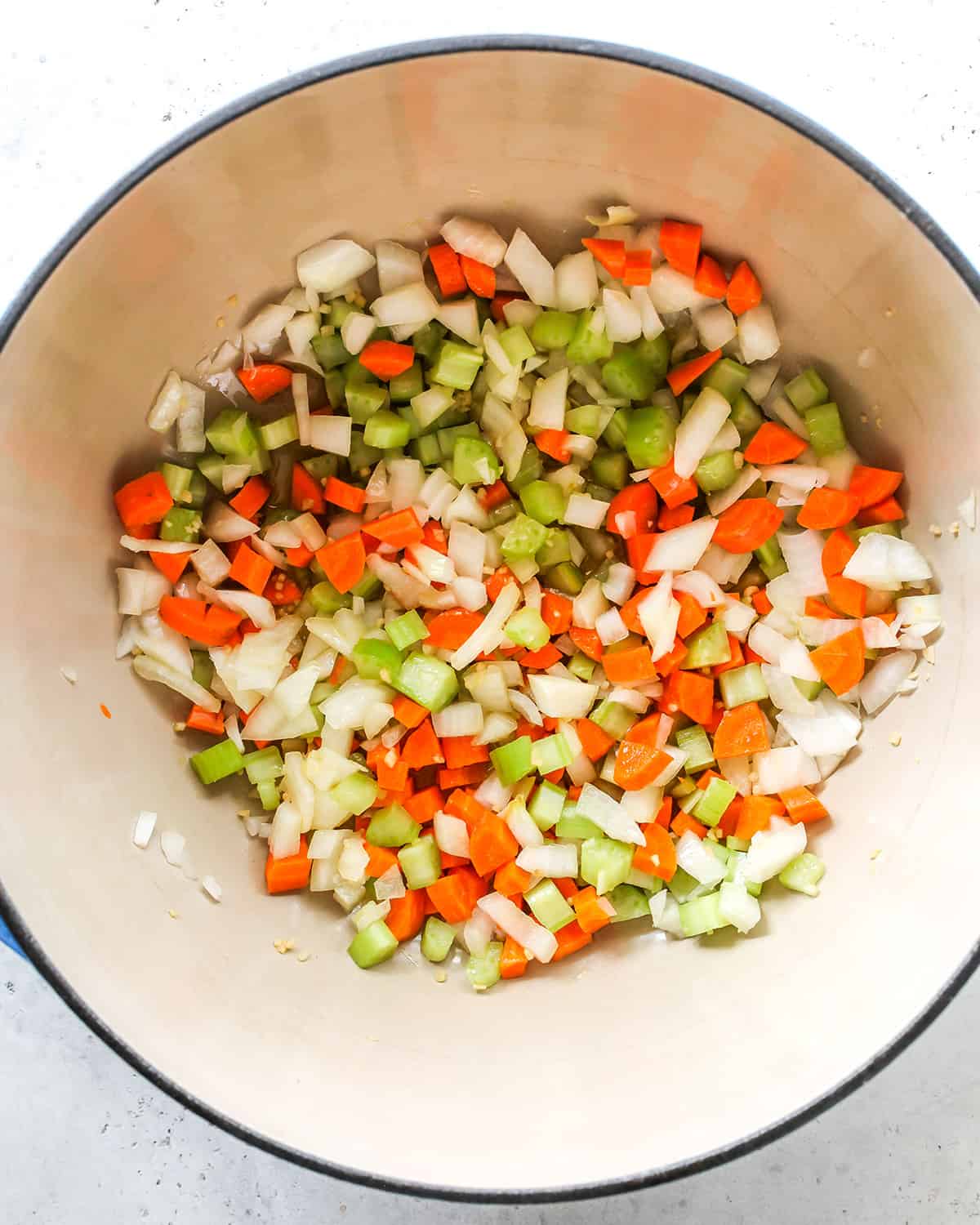 cooking vegetables in a pot for Chicken Rice Soup