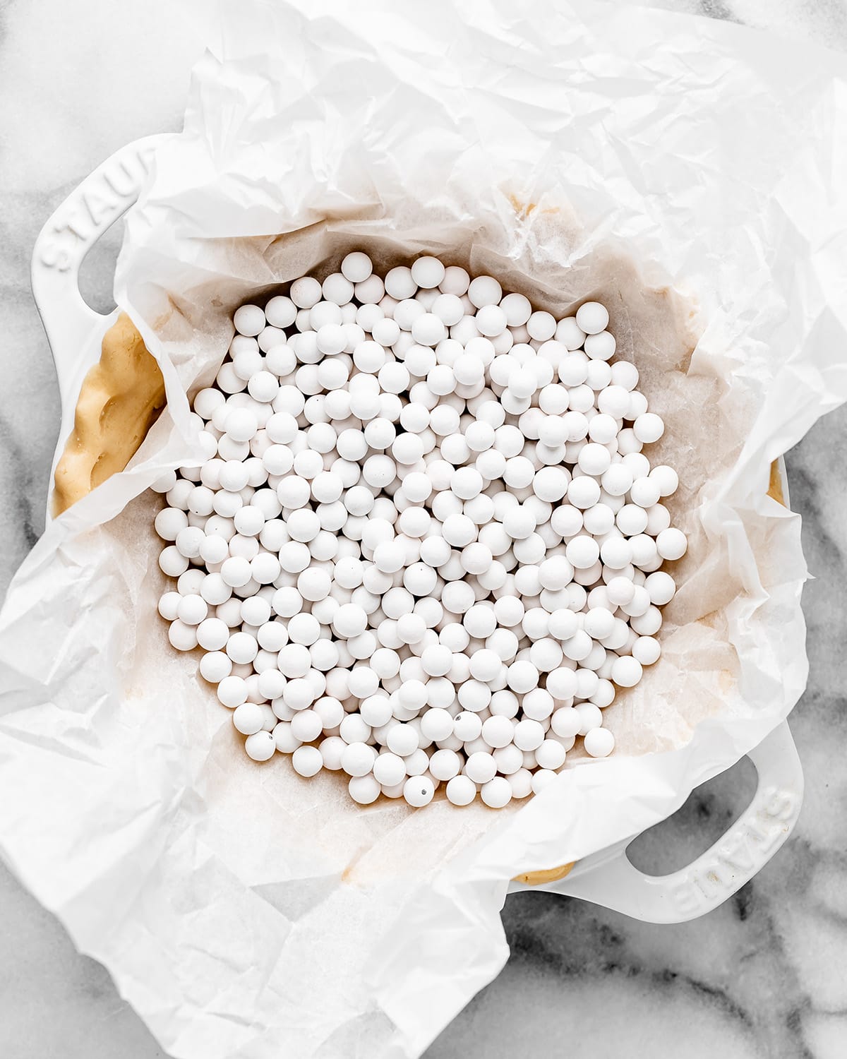 how to make French silk pie crust - pie weights in dough before baking