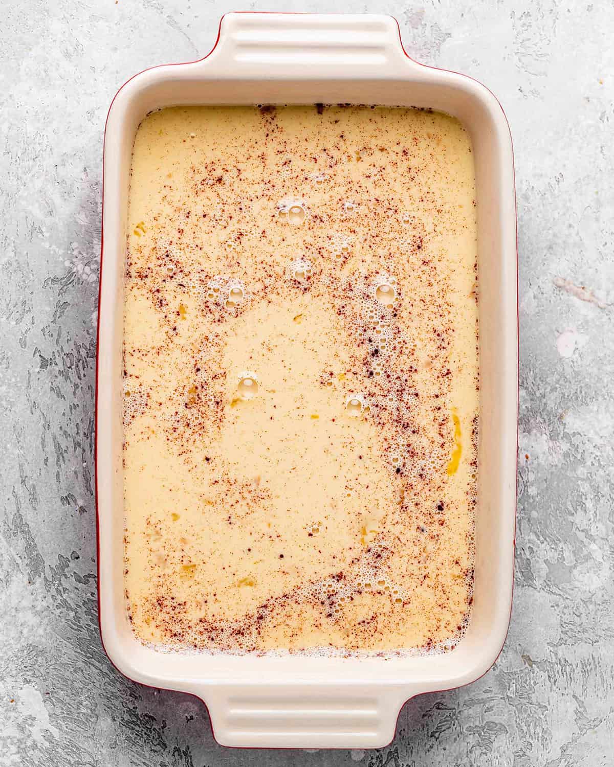 egg mixture in a baking dish to make french toast