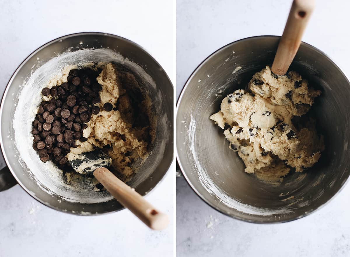 two overhead photos showing How to Make Gluten Free Chocolate Chip Cookies