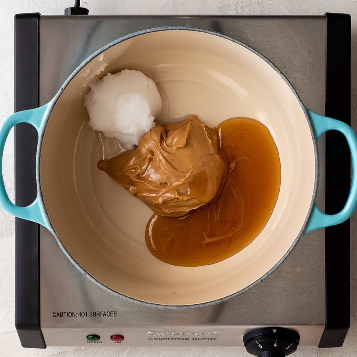 Healthy No-Bake Chocolate Peanut Butter Cookies! Made with only 8 good-for-you ingredients & ready in 30 minutes, they're a delicious treat you can feel great about eating! overhead photo showing how to make healthy no bake cookies