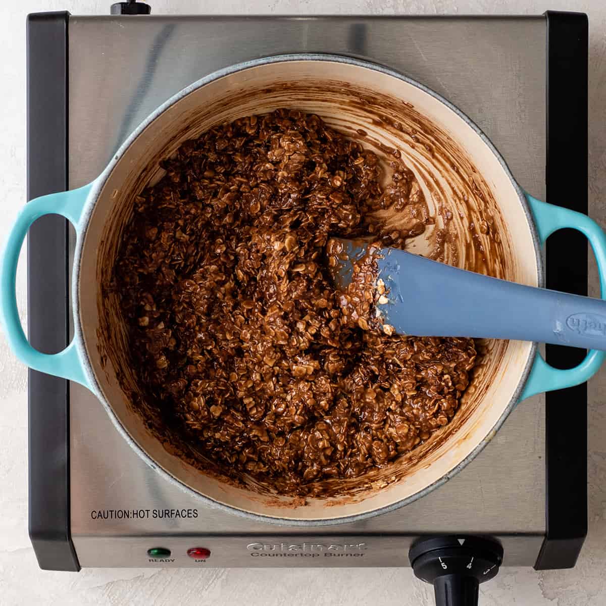 Healthy No-Bake Chocolate Peanut Butter Cookies! Made with only 8 good-for-you ingredients & ready in 30 minutes, they're a delicious treat you can feel great about eating! overhead photo showing how to make healthy no bake cookies