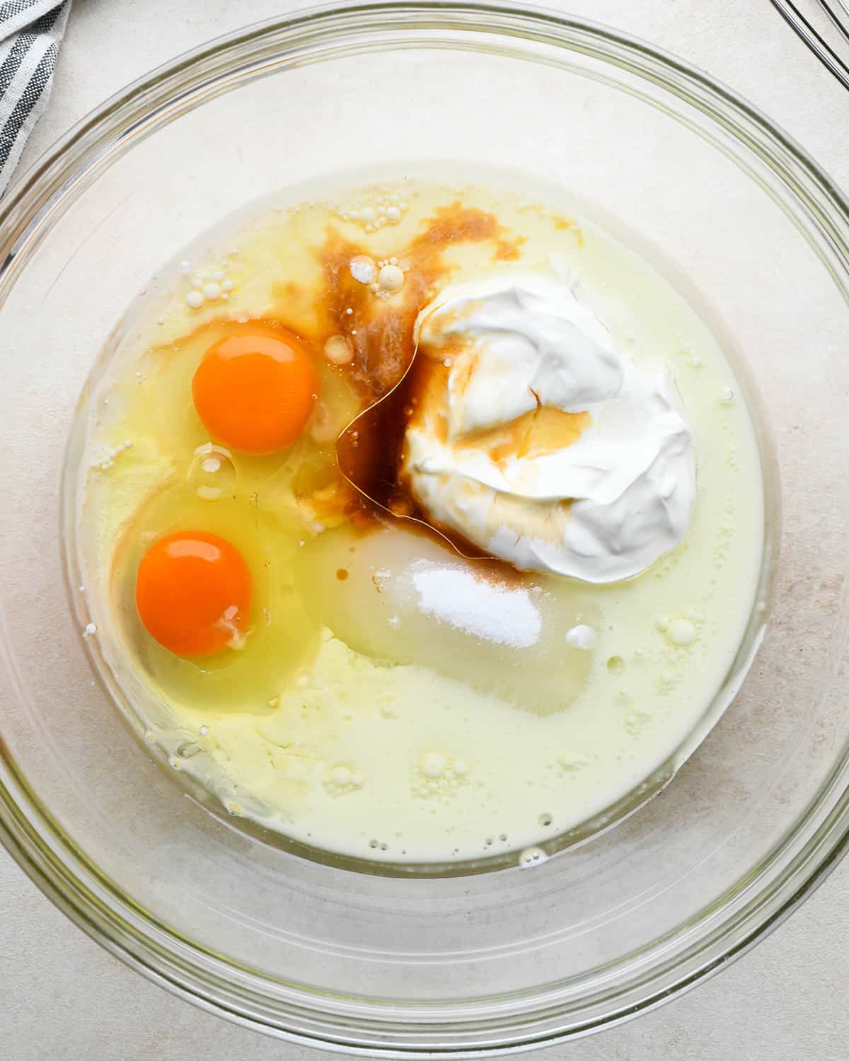 How to Make an Ice Cream Cake - wet ingredients in a bowl before mixing