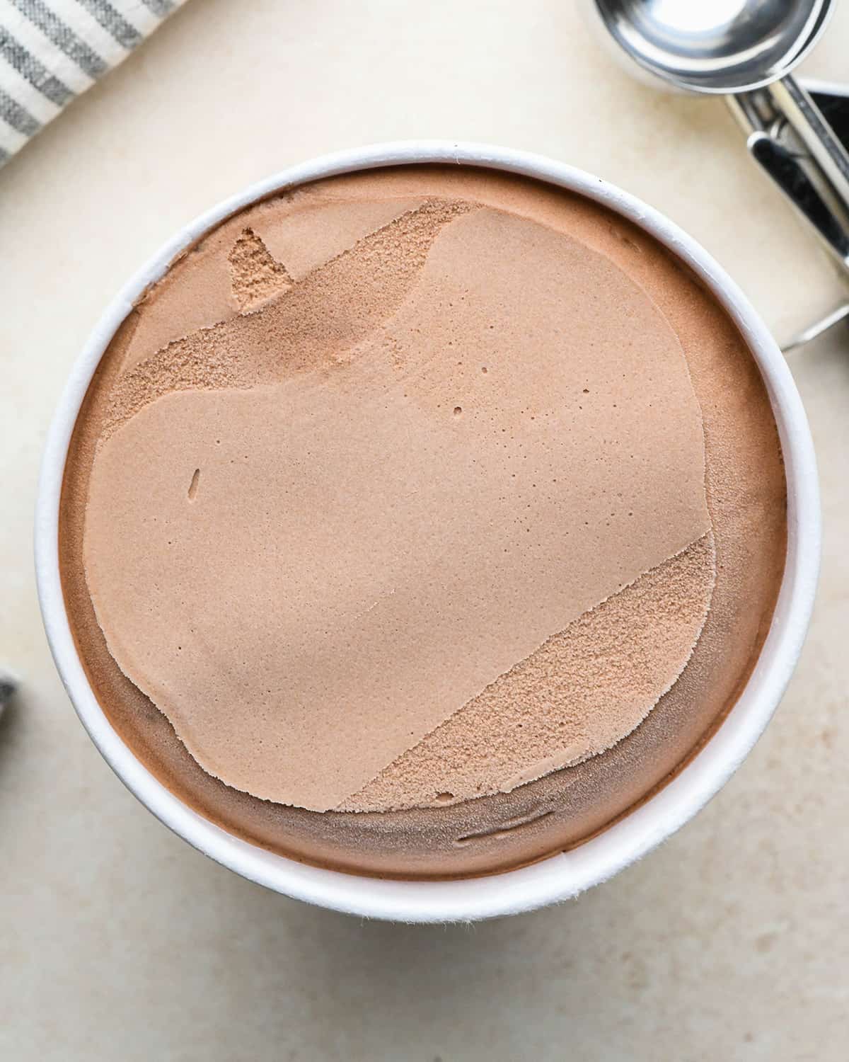 chocolate ice cream in the carton