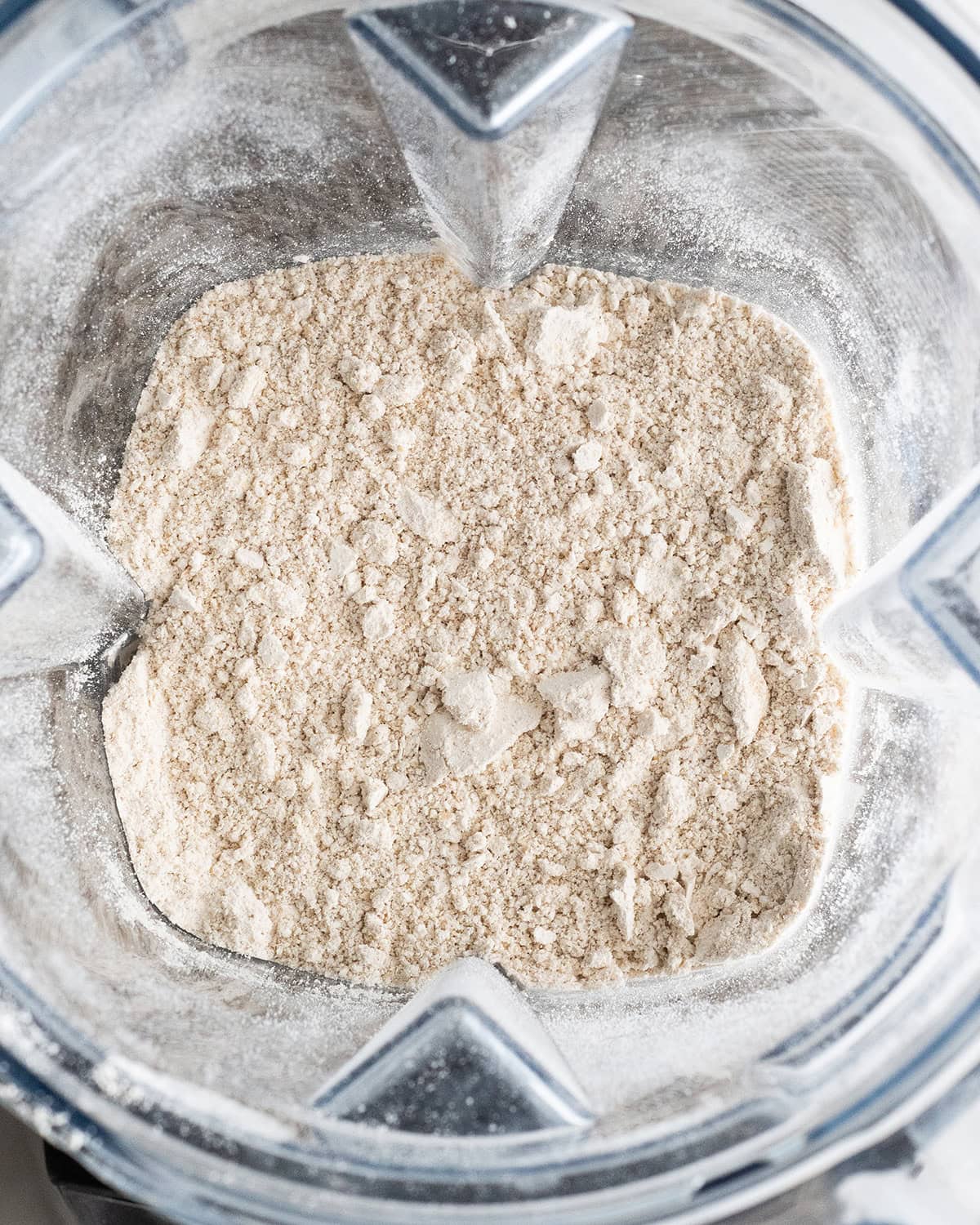 oat flour in a blending container after blending