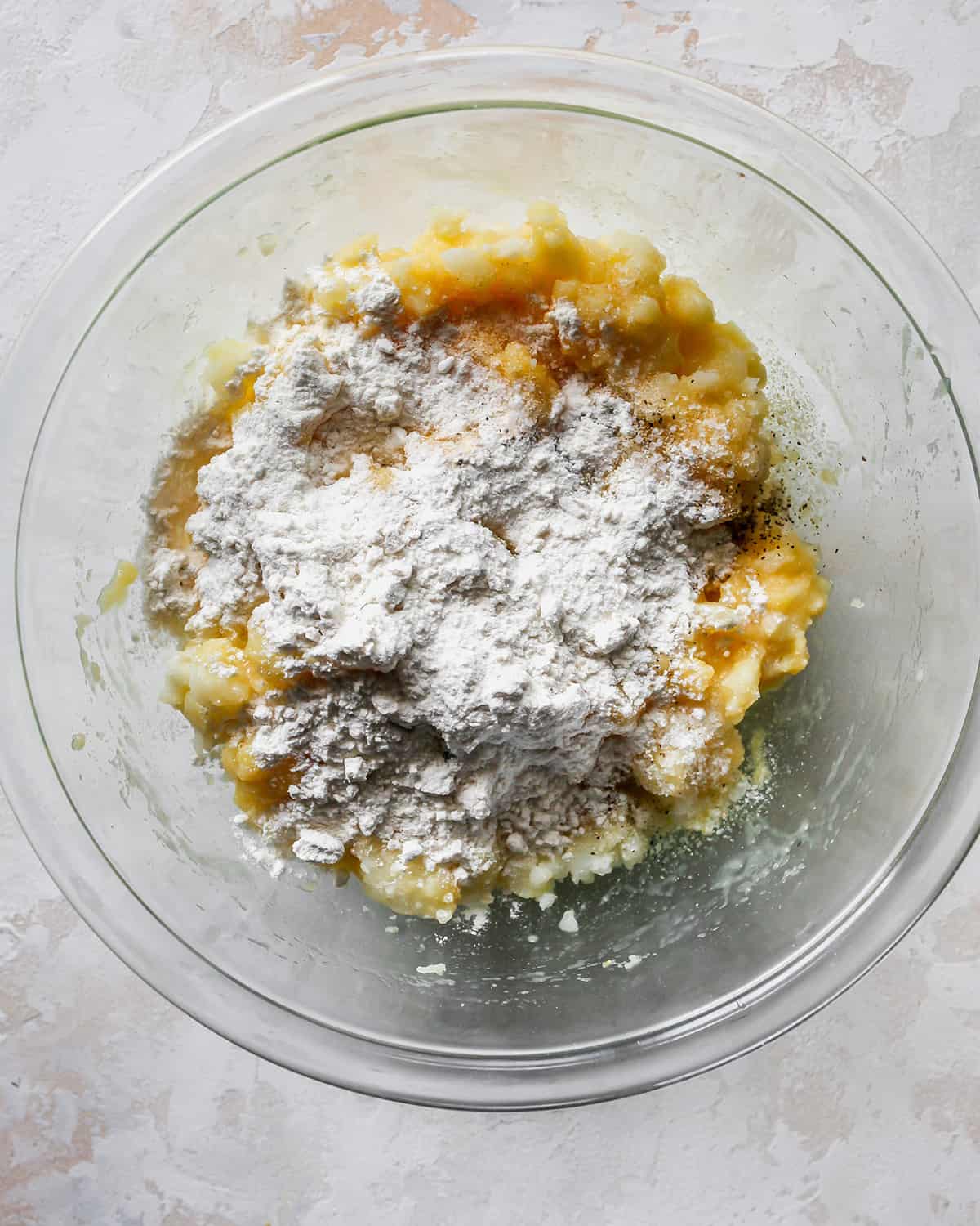 How To Make Potato Pancakes - dry ingredients added before mixing