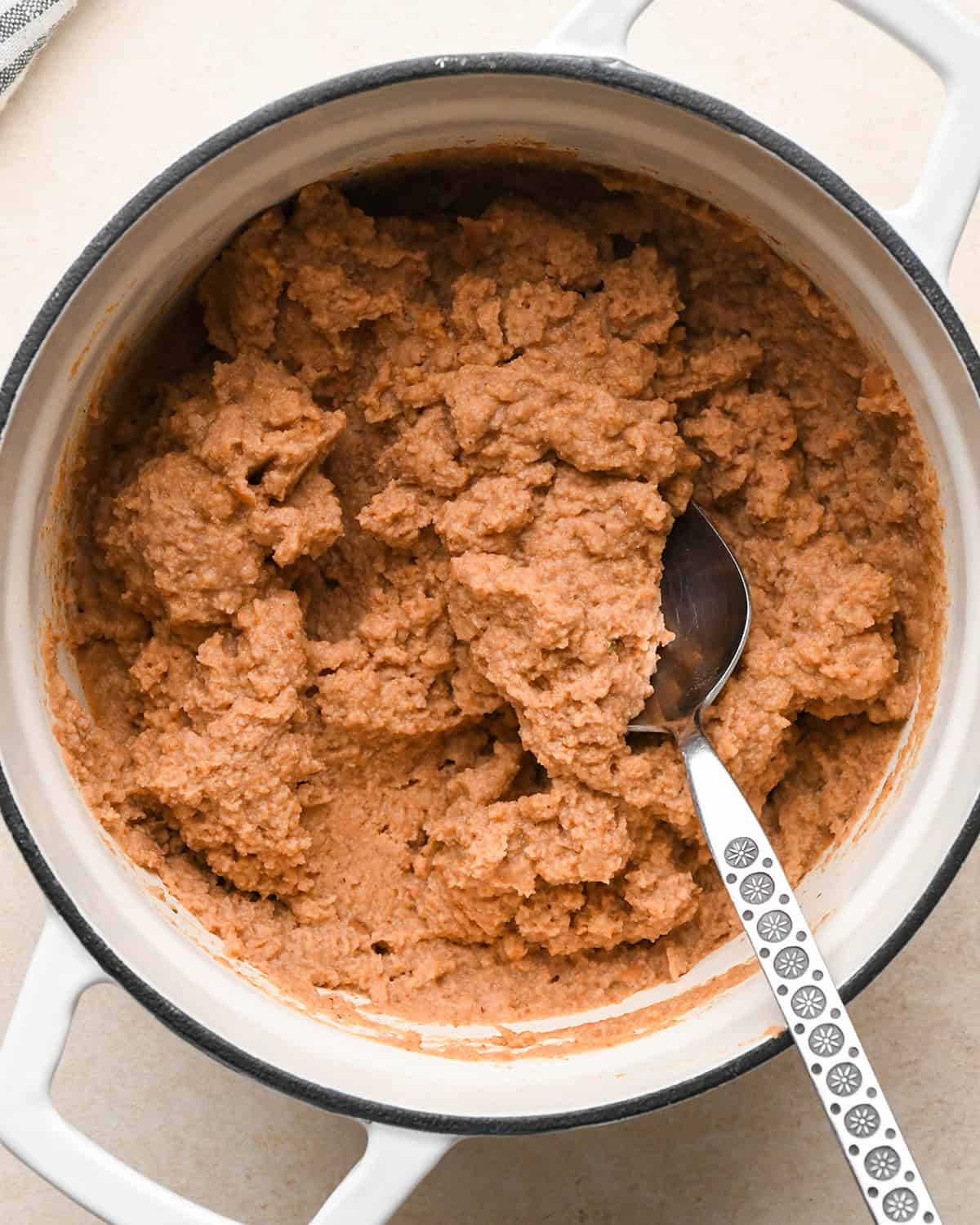 Recipe for Taco Bowls - refried beans in a pot