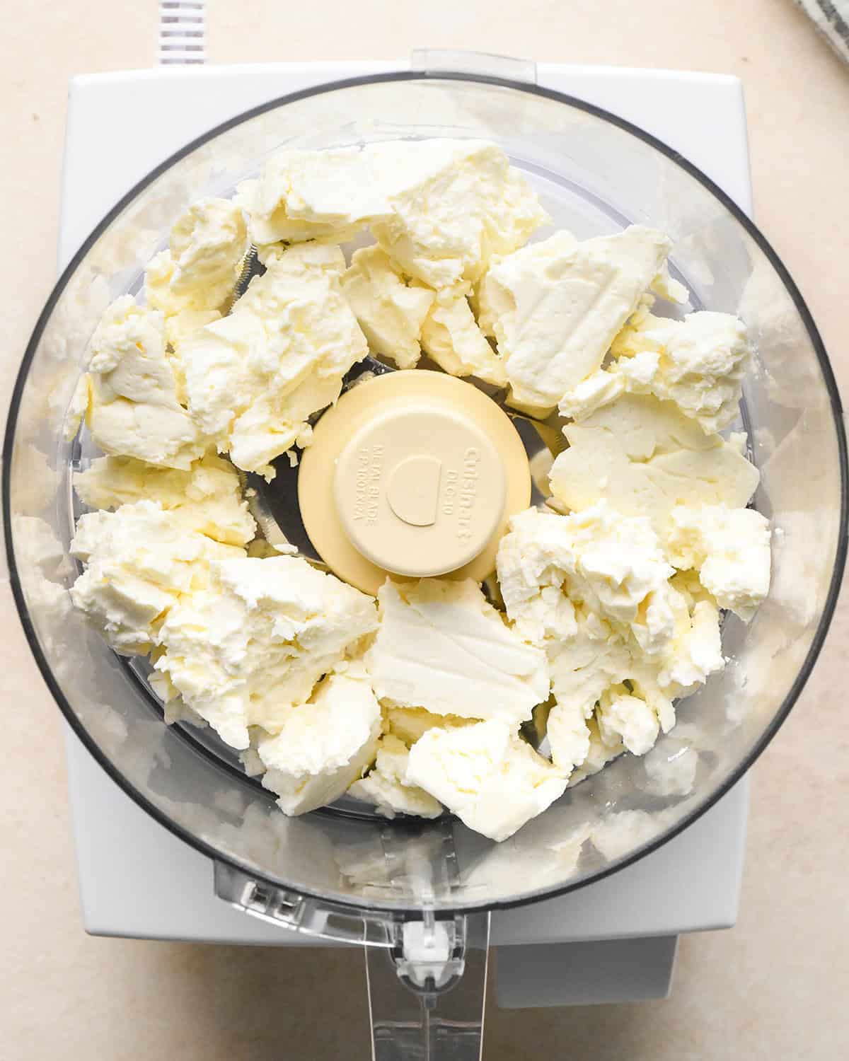 feta cheese in a food processor before processing