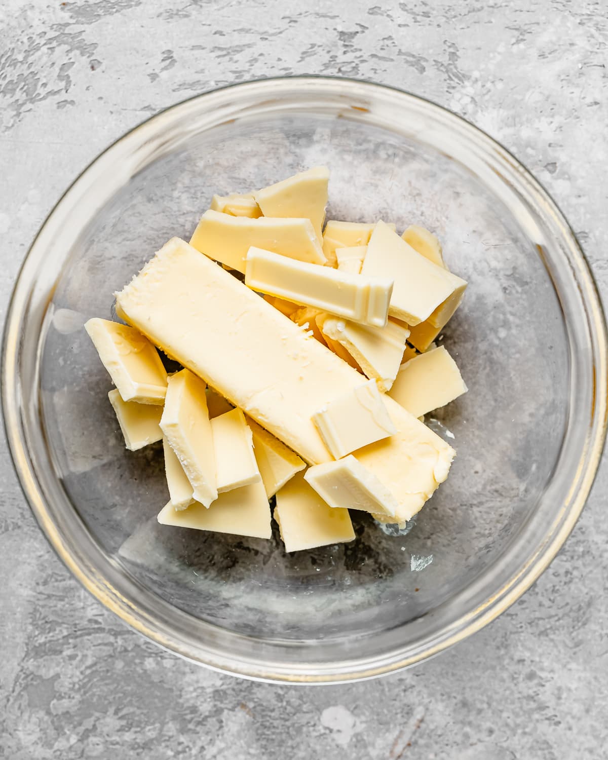 how to make White Chocolate Brownies - butter and white chocolate in a bowl before melting