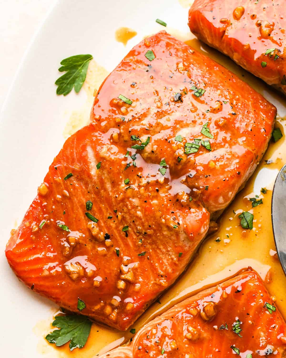 Maple Glazed Salmon on a white plate