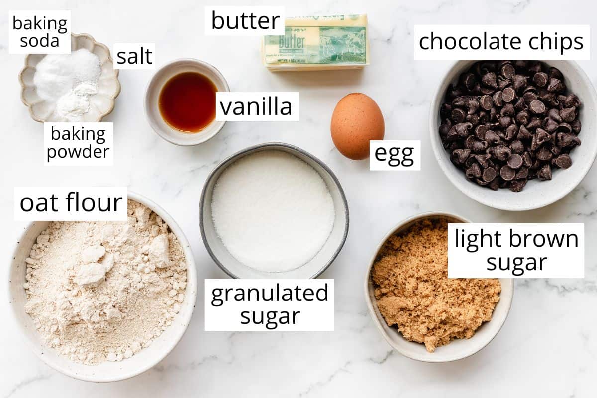 overhead photo of the ingredients in this oat flour cookies recipe