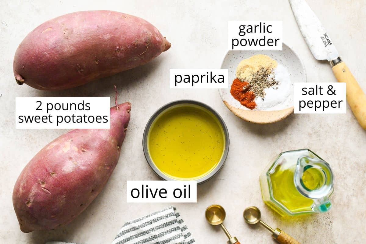 labeled ingredients in this Oven Roasted Sweet Potatoes recipe