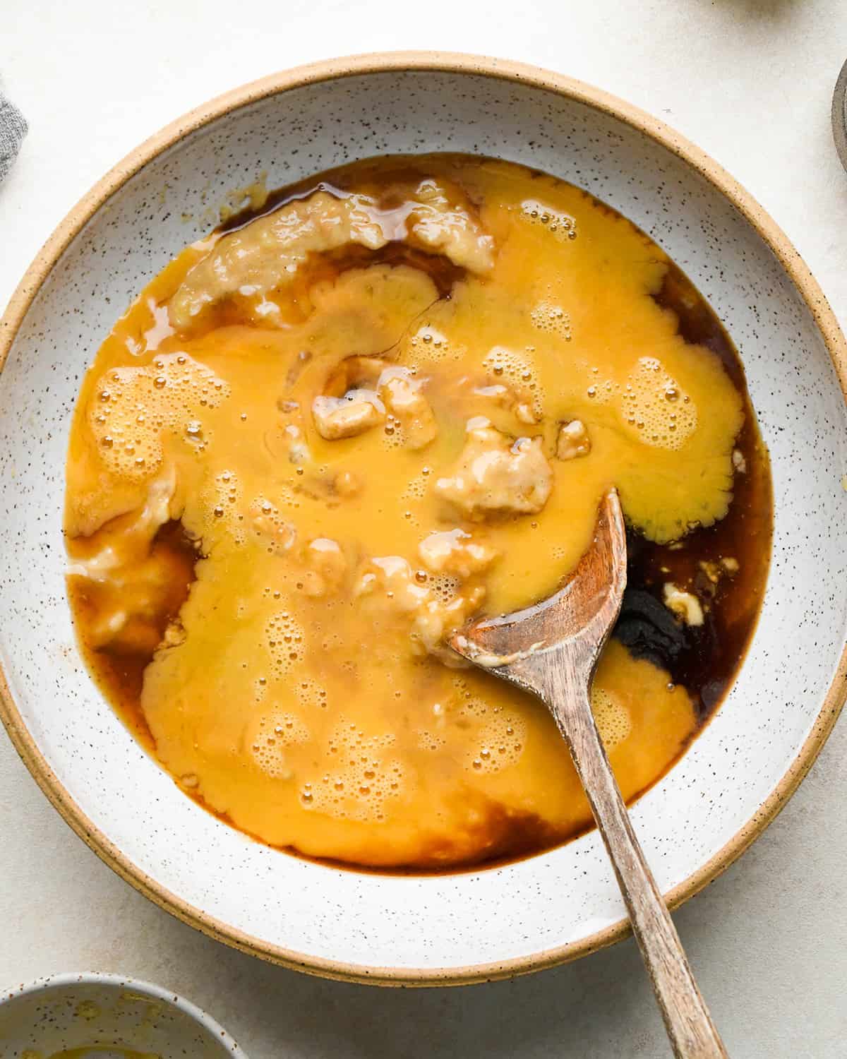 making Peanut Butter Banana Baked Oatmeal, wet ingredients before mixing