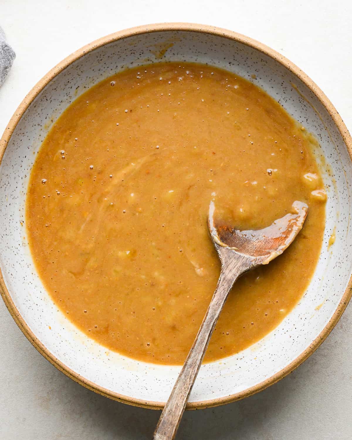 making Peanut Butter Banana Baked Oatmeal, wet ingredients after mixing