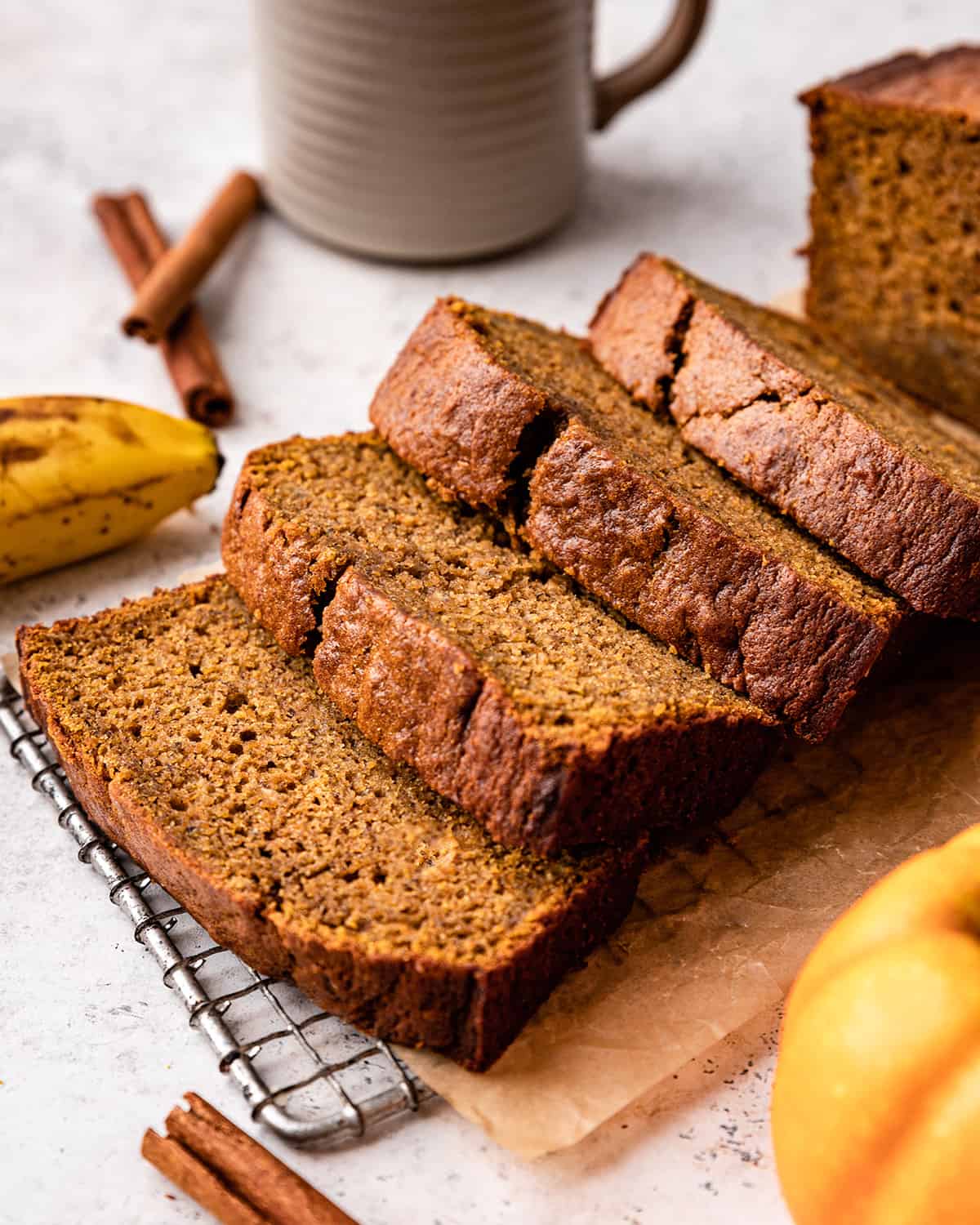 4 slices of Pumpkin Banana Bread