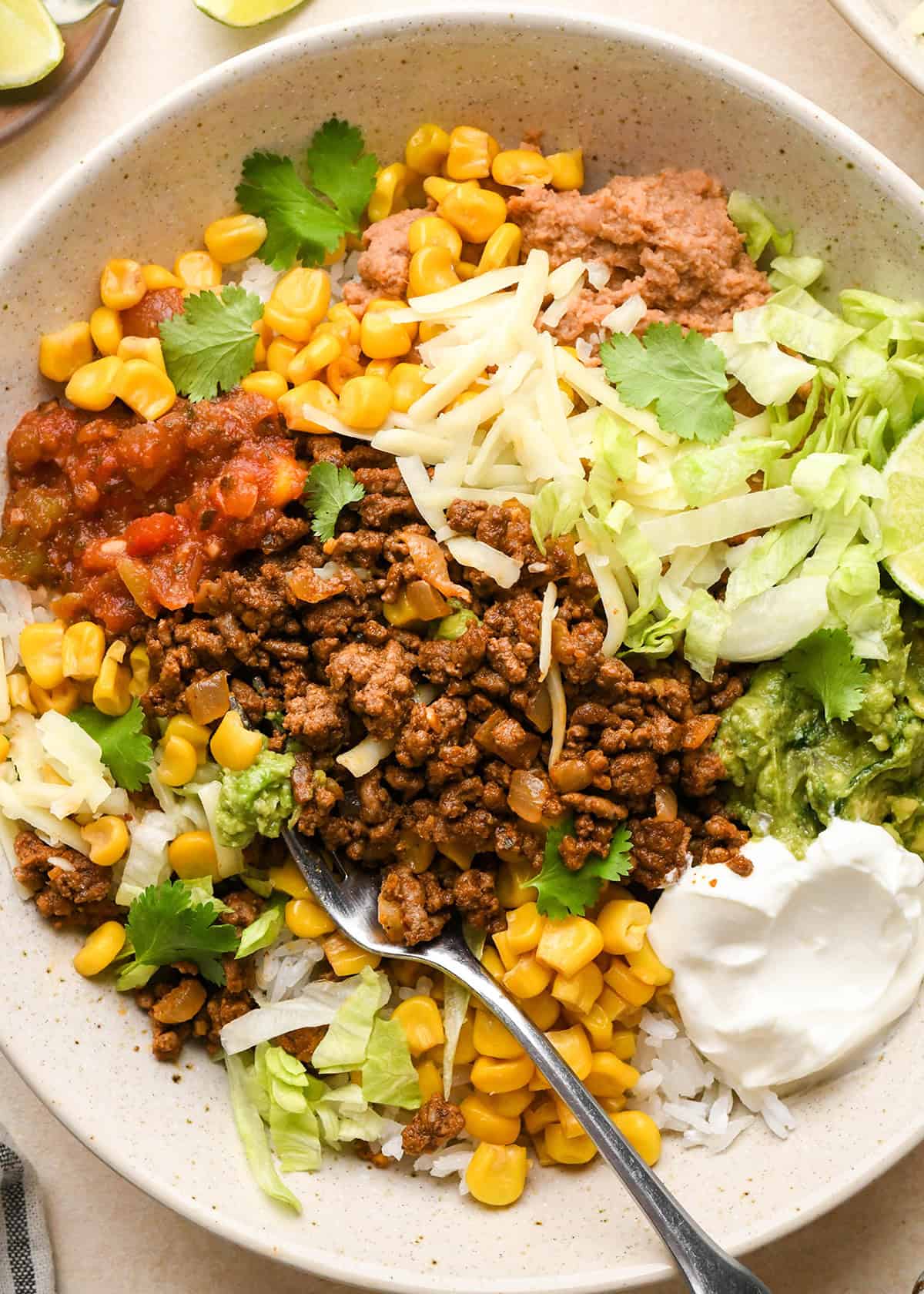a Taco Bowl with a fork