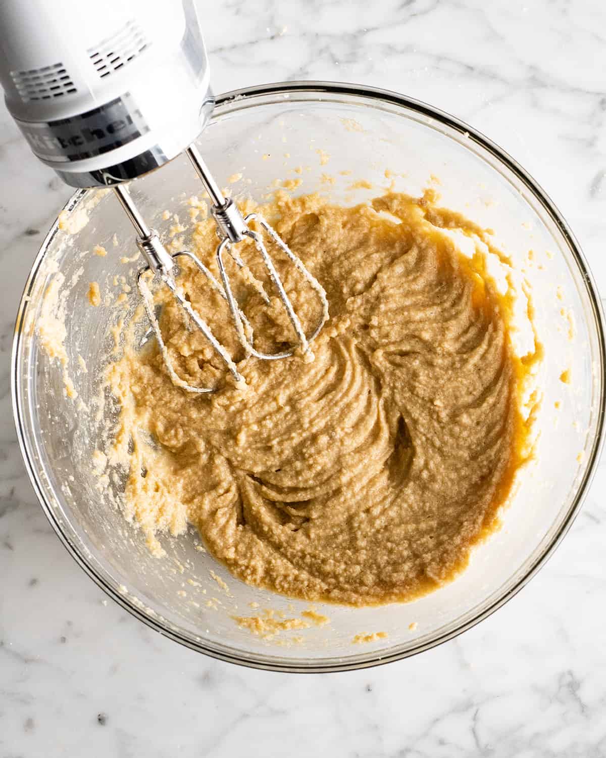 making a Chocolate Chip Skillet Cookie - after beating in vanilla egg and milk