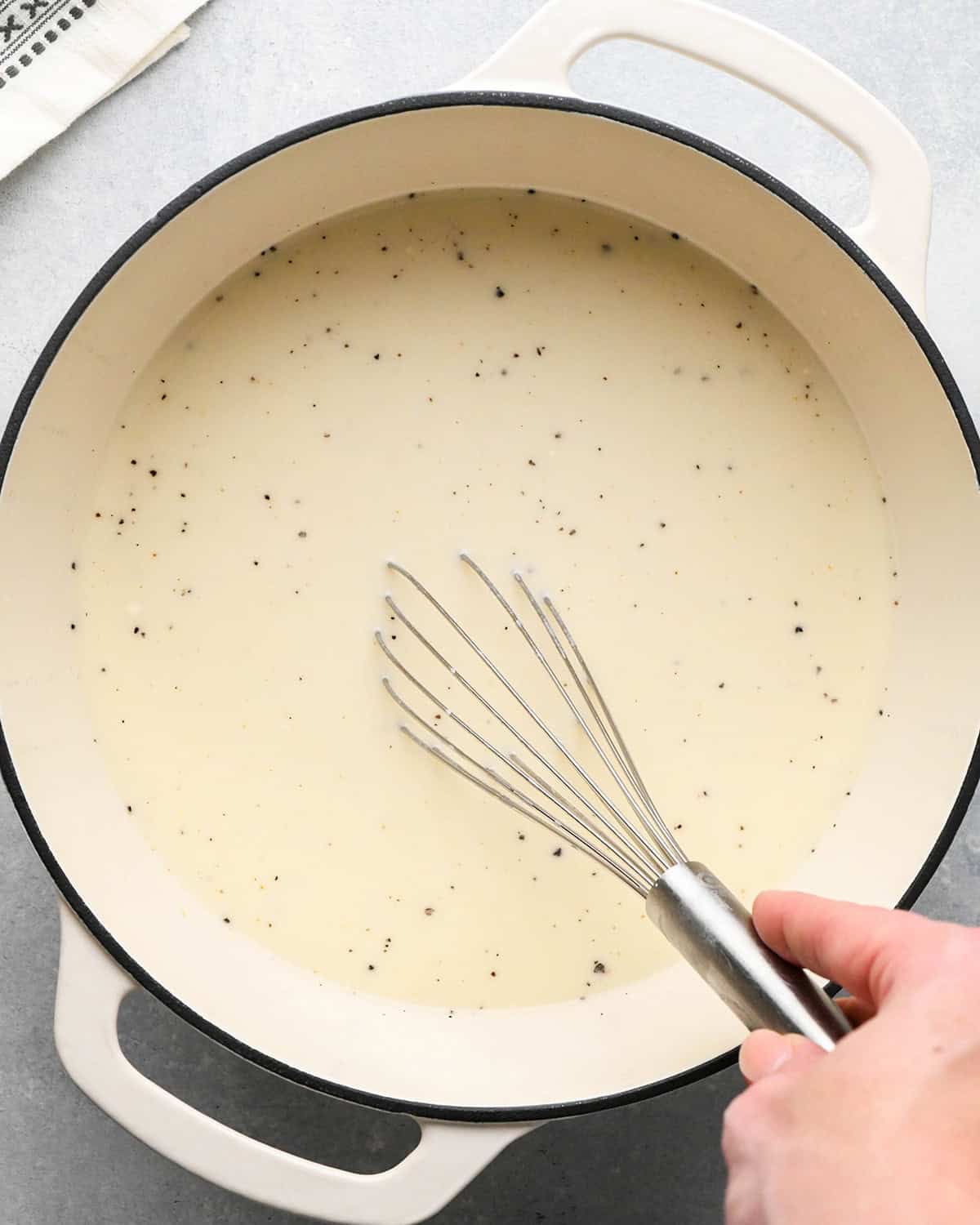 making Chicken Pot Pie Soup - mixture after whisking