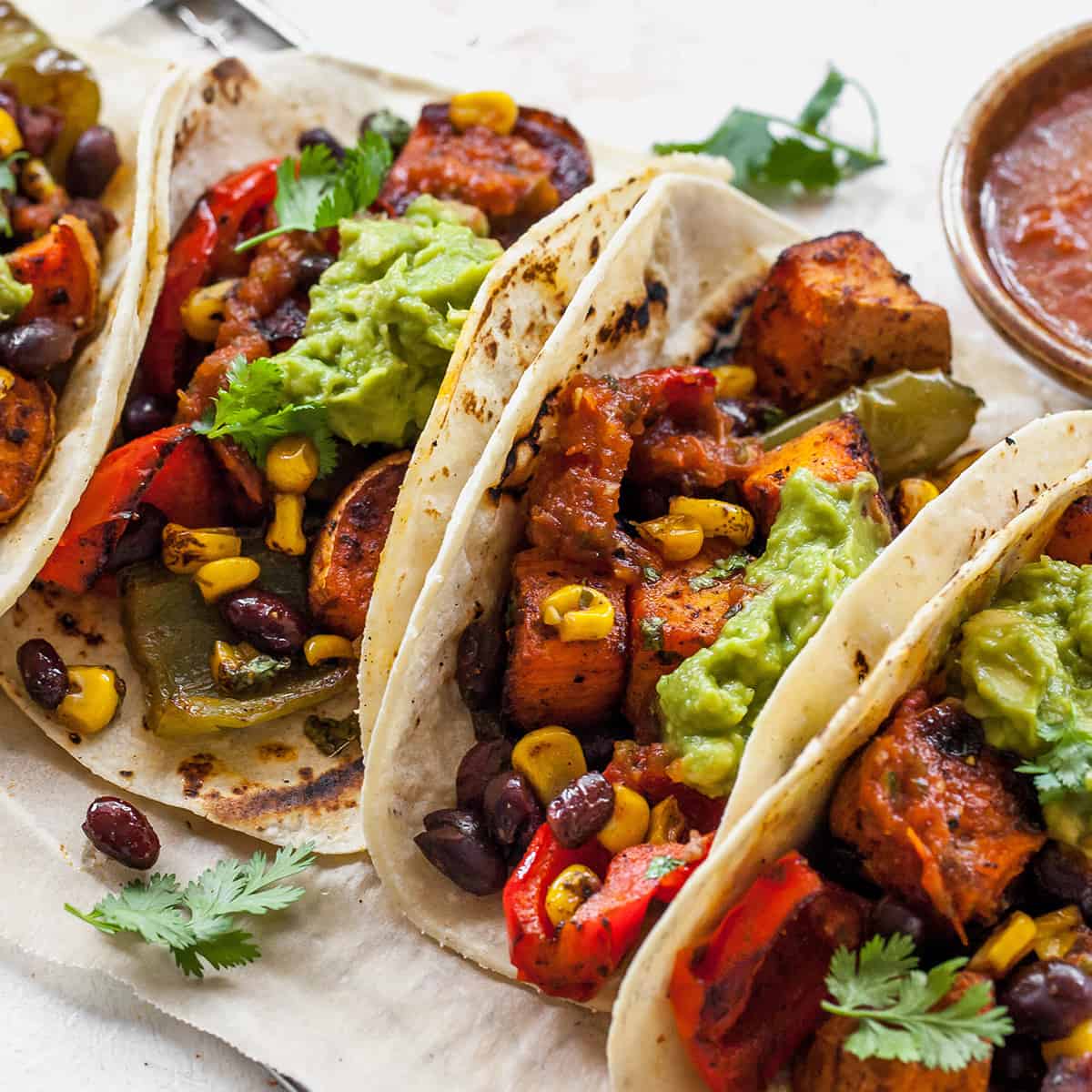 4 sweet potato tacos with guacamole